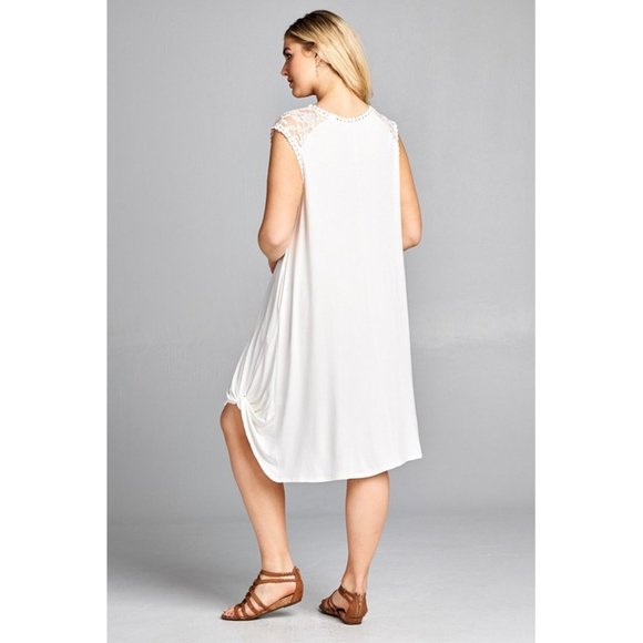 Boutique Dresses White Jersey Dress With Lace Neckline Poshmark